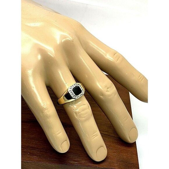 Diamond Black Onyx Ring 0.25ctw 14k Yellow Gold Unisex Size 11 Estate Je… - Picture 5 of 13